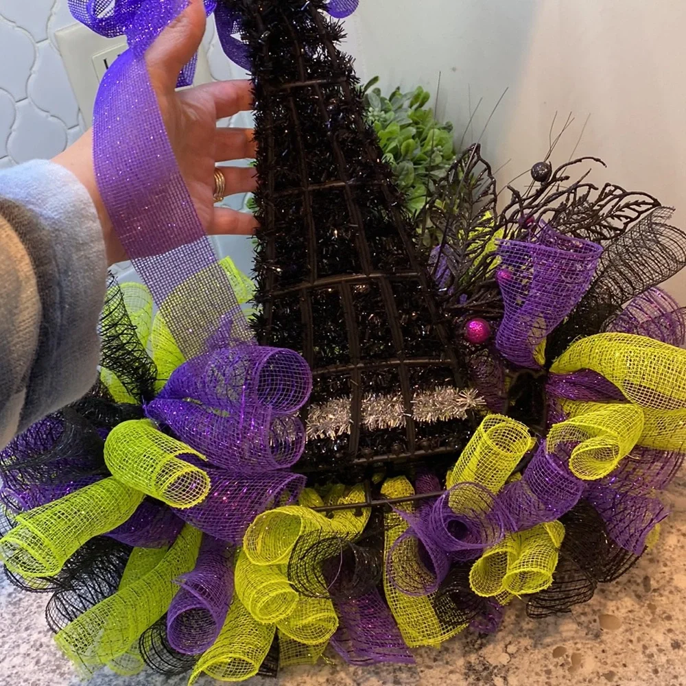 Halloween Witch hat Decor mesh Hamdmade door hanging spooky unique